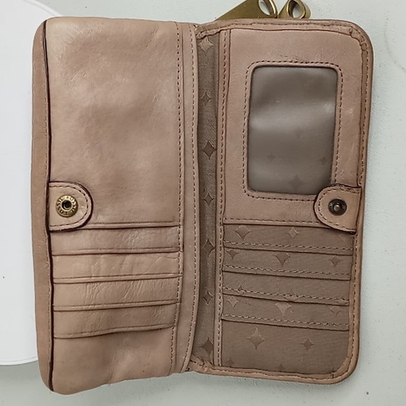 Fossil-Sydney -Striped Patchwork Clutch/Wallet /Fold-over Flap-Tan Taupe Leather - Picture 3 of 14